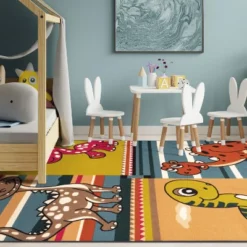 Dinoventure Dinosaurs Non-Slip Kids Playroom Decor Washable Indoor Area Rug By Blue Nile Mills -Children Household Series GUEST a2be313b 5132 4b51 a0e3 f1671e23e370