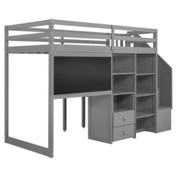 Twin Size Wood Loft Bed With Pullable Desk, Storage Shelves,Staircase And Blackboard-ModernLuxe -Children Household Series GUEST a30f6f8a 39ed 4c8e 813d fb0a49928a24