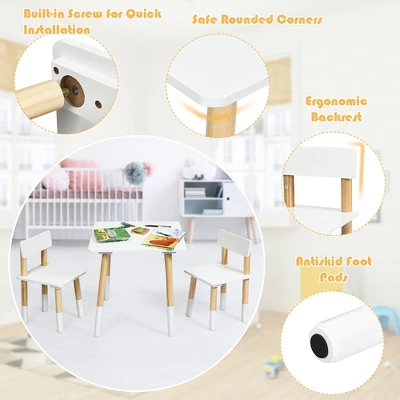 Costway Kids Wooden Table & 2 Chairs Set Children Activity Table Set 6 Costway Kids Wooden Table & 2 Chairs Set Children Activity Table Set - Image 6