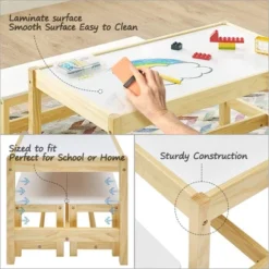 MUSEHOMEINC Solid Wood 3 In 1 Kids Toddlers Activity Play Arts And Crafts Table And Bench Chair Set With Whiteboard Surface For Playroom And School -Children Household Series GUEST a3891ce4 cfa5 4b41 8a65 8d06d74902eb
