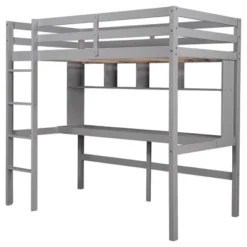 Twin Size Loft Bed With Desk, Shelves, And Ladder-ModernLuxe -Children Household Series GUEST a3f09262 0462 4e16 aa53 3f98db054b0e