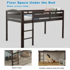 Costway Twin Low Loft Bunk Junior Bed Bedroom Wooden Guard Rail Ladder White/Espresso/Grey -Children Household Series GUEST a4eb9b2d d6be 4f8f beb8 0c306a0fafa4