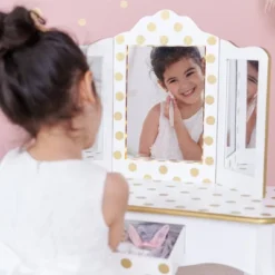 Fashion Polka Dot Gisele Play Vanity Set With Led Mirror White/Gold - Teamson Kids -Children Household Series GUEST a4f1b160 8651 492a 8ec6 c1584c296ea1