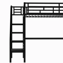 Metal Twin Size Loft Bed With Desk, Black - ModernLuxe -Children Household Series GUEST a5f794d9 5e27 4bba abeb d40fb3449f71