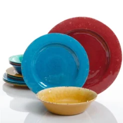 Gibson Studio California Mauna 12 Piece Assorted Crackle Decal Melamine Dinnerware Set -Children Household Series GUEST a6fcb5a8 20f1 4b35 89fd 352033b510c1