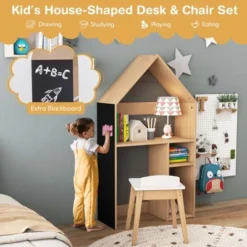Costway Kids House-Shaped Table & Chair Set Wooden Toy Organizer Cabinet With Blackboard Grey/White 17 Costway Kids House-Shaped Table & Chair Set Wooden Toy Organizer Cabinet With Blackboard Grey/White -Children Household Series GUEST a7683240 6b81 47d5 b72c 77b86677c9d0
