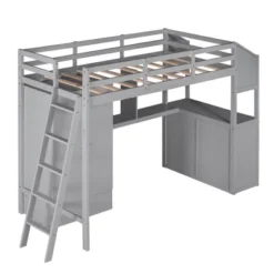 Twin Size Loft Bed With Wardrobe, Drawers And Desk With Shelves - ModernLuxe -Children Household Series GUEST a7736f33 561d 4a0b 91fb a09ab83e5213