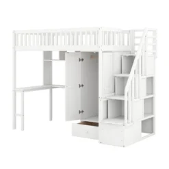Twin Size Loft Bed With Shelf, Drawers, Desk And Wardrobe - ModernLuxe -Children Household Series GUEST a7b7dae5 438b 406c 883b 245f00a4be46