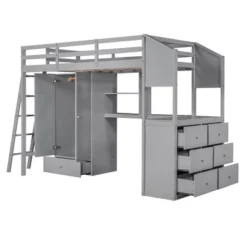 Twin Size Loft Bed With Wardrobe, Drawers And Desk With Shelves - ModernLuxe -Children Household Series GUEST a8342441 9f79 43b8 ab8f 97d4543227d5
