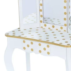 Fashion Polka Dot Gisele Play Vanity Set With Led Mirror White/Gold - Teamson Kids -Children Household Series GUEST a887a881 9a99 4916 8be7 43147eb330b7