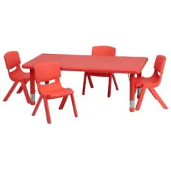 Emma And Oliver 24"W X 48"L Rectangular Plastic Height Adjustable Activity Table Set With 4 Chairs -Children Household Series GUEST abf61390 e84b 47a8 a90e e0512615f34c