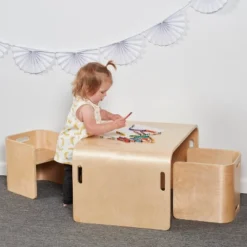 ECR4Kids Bentwood Multipurpose Table And Chair Set, Kids Furniture, Natural, 3-Piece -Children Household Series GUEST ad8d4c09 e833 4eb1 8a75 ed673b409f81