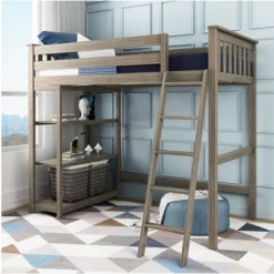 Max & Lily Twin-Size High Loft Bed With Bookcase