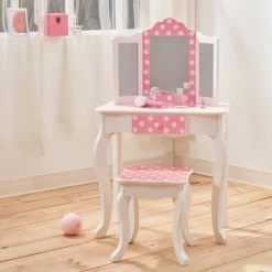 Polka Dot Fashion Prints Vanity Table & Stool Set Pink - Teamson Kids -Children Household Series GUEST afbc47d2 659a 4895 87a5 2a06a408b8d1
