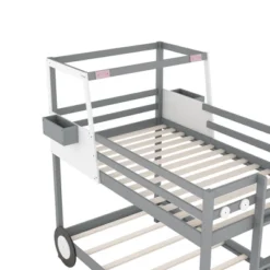 Twin Over Twin Car-Shaped Bunk Bed With Wheels, Drawers And Shelves, Gray - ModernLuxe 17 Twin Over Twin Car-Shaped Bunk Bed With Wheels, Drawers And Shelves, Gray - ModernLuxe -Children Household Series GUEST b0ccdb0a 82ee 4cd7 a70c d80c7fffd0b5