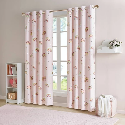 Natalie Rainbow With Metallic Printed Total Blackout Window Panel Pink - Mi Zone 1 Natalie Rainbow With Metallic Printed Total Blackout Window Panel Pink - Mi Zone