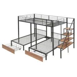 Full Over Twin-Twin Triple Bunk Bed With Drawers And Staircase - ModernLuxe -Children Household Series GUEST b27b25a3 b266 4214 a544 3fe0734c6339