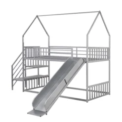 Twin Over Twin Metal Bunk Bed House Bed With Slide And Staircase-ModernLuxe -Children Household Series GUEST b2d46235 fb66 49e4 a2a8 7d621fc24610