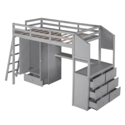 Twin Size Loft Bed With Wardrobe, Drawers And Desk With Shelves - ModernLuxe -Children Household Series GUEST b491be01 c4f6 4449 a95c e87999b37070