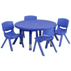 Emma And Oliver 33" Round Plastic Height Adjustable Activity Table Set With 4 Chairs -Children Household Series GUEST b4bff596 55e6 4b65 a3a1 9e18f9bf47f5 1