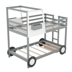 Twin Over Twin Car-Shaped Bunk Bed With Wheels, Drawers And Shelves, Gray - ModernLuxe 15 Twin Over Twin Car-Shaped Bunk Bed With Wheels, Drawers And Shelves, Gray - ModernLuxe -Children Household Series GUEST b5b90a4a 18e1 4662 87fe 773aafff60f7