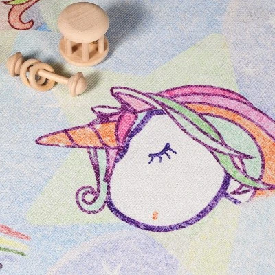 Unicorn Rainbow Colorful Kids Playroom Nursery Washable Indoor Area Rug By Blue Nile Mills 4 Unicorn Rainbow Colorful Kids Playroom Nursery Washable Indoor Area Rug By Blue Nile Mills - Image 4