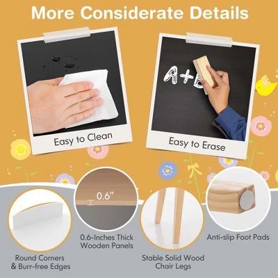 Costway Kids House-Shaped Table & Chair Set Wooden Toy Organizer Cabinet With Blackboard Grey/White 7 Costway Kids House-Shaped Table & Chair Set Wooden Toy Organizer Cabinet With Blackboard Grey/White - Image 7