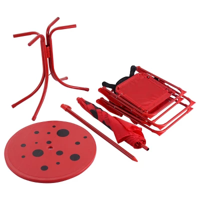 Costway Kids Patio Set Table And 2 Folding Chairs W/ Umbrella Beetle Outdoor Garden Yard 3 Costway Kids Patio Set Table And 2 Folding Chairs W/ Umbrella Beetle Outdoor Garden Yard - Image 3