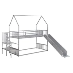 Twin Over Twin Metal Bunk Bed House Bed With Slide And Staircase-ModernLuxe -Children Household Series GUEST b988d43d 5193 4099 9f40 8647453ed70f