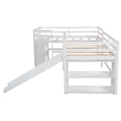 Twin Size L-Shaped Loft Bed With Movable Two-Tier Shelves And Slide - ModernLuxe -Children Household Series GUEST ba3bd155 950d 441f ac08 30df7735c30e