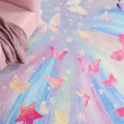 Butterfly Colorful Kids Playroom Nursery Washable Indoor Area Rug By Blue Nile Mills -Children Household Series GUEST ba5533b5 d7cc 46c2 85f3 746a98cd24ef
