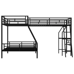 Twin Over Full Metal Bunk Bed With Twin Size Loft Bed And Desk, Black - ModernLuxe -Children Household Series GUEST ba841b03 d1f8 43a4 9dfd 18fe5b96154e