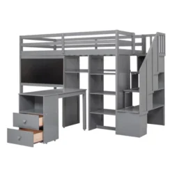 Twin Size Wood Loft Bed With Pullable Desk, Storage Shelves,Staircase And Blackboard-ModernLuxe -Children Household Series GUEST ba8cfe64 46da 41b7 8e2e ca4d8dc1fd63