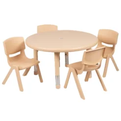 Flash Furniture 33" Round Plastic Height Adjustable Activity Table Set With 4 Chairs 16 Flash Furniture 33" Round Plastic Height Adjustable Activity Table Set With 4 Chairs -Children Household Series GUEST ba9569ea e319 4a83 9b4c 2176ac0d5613