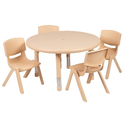 Flash Furniture 33" Round Plastic Height Adjustable Activity Table Set With 4 Chairs 6 Flash Furniture 33" Round Plastic Height Adjustable Activity Table Set With 4 Chairs - Image 6