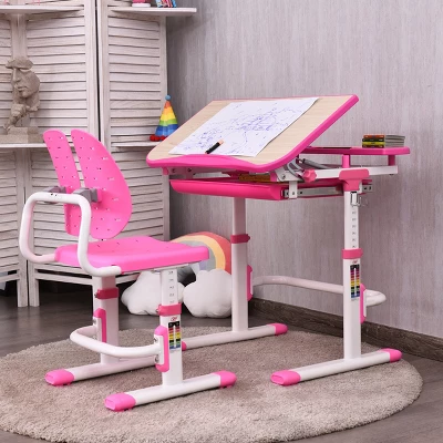 Costway Children Desk Chair Set Adjustable Study Table Drawer Winged Backrest Chair 3 Costway Children Desk Chair Set Adjustable Study Table Drawer Winged Backrest Chair - Image 3