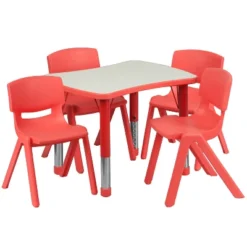 Flash Furniture 21.875"W X 26.625"L Rectangular Plastic Height Adjustable Activity Table Set With 4 Chairs -Children Household Series GUEST bd254b86 b913 41aa a069 2748049ad08f