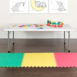 Emma And Oliver 4.93-Foot Kid's Granite White Plastic Folding Activity Table - Play Table