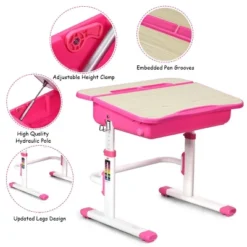 Costway Adjustable Children Study Desk Chair Set W/Winged Backrest Pink 13 Costway Adjustable Children Study Desk Chair Set W/Winged Backrest Pink -Children Household Series GUEST be7a4caa ff26 4ed8 b453 d85e357534a7