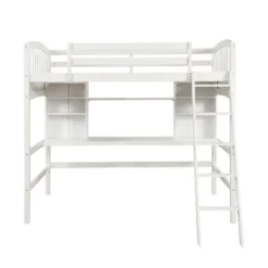 Twin Size Loft Bed With Storage Shelves, Desk And Ladder - ModernLuxe -Children Household Series GUEST bef7444e 8f49 4e69 88c3 4ba83631e973