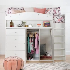 Twin Tiara Loft Bed With Desk Pure White - South Shore -Children Household Series GUEST bf60cebc cb0a 4649 83ec 91949fa3efeb