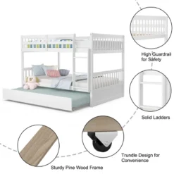 Costway Full Over Full Bunk Bed Platform Wood Bed W/ Trundle & Ladder Rail Brown/White 17 Costway Full Over Full Bunk Bed Platform Wood Bed W/ Trundle & Ladder Rail Brown/White -Children Household Series GUEST bfe49d18 d1e6 4152 8f17 7d1866dcbc26