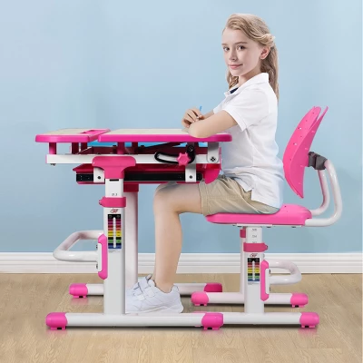 Costway Children Desk Chair Set Adjustable Study Table Drawer Winged Backrest Chair 2 Costway Children Desk Chair Set Adjustable Study Table Drawer Winged Backrest Chair - Image 2