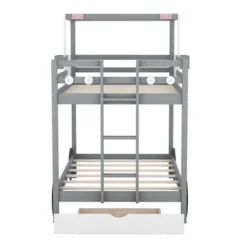 Twin Over Twin Car-Shaped Bunk Bed With Wheels, Drawers And Shelves, Gray - ModernLuxe 16 Twin Over Twin Car-Shaped Bunk Bed With Wheels, Drawers And Shelves, Gray - ModernLuxe -Children Household Series GUEST c2543cb4 5767 4c89 bee0 0537b7eac9ae