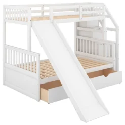 Twin Over Full Bunk Bed With Drawers,Storage Staircase And Slide-ModernLuxe -Children Household Series GUEST c3a34157 1d18 43b7 98ff a83a68a400e6