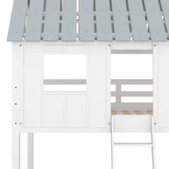 Twin Over Twin Low Bunk Beds With House Shaped Roof And Guardrail, White-ModernLuxe -Children Household Series GUEST c4b80859 1cda 4aaf 9f43 6cc857abecaf