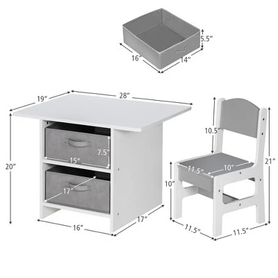 Babyjoy Kids Art Play Wood Table And 2 Chairs Set W/ Storage Baskets Puzzle 8 Babyjoy Kids Art Play Wood Table And 2 Chairs Set W/ Storage Baskets Puzzle - Image 8