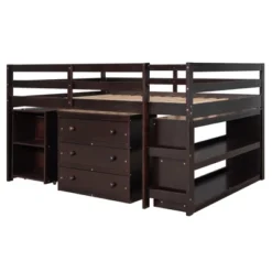 Low Study Full Loft Bed With Cabinets, Shelving And Rolling Portable Desk - ModernLuxe -Children Household Series GUEST c6510c29 bbd1 4a2b b5a4 fdfc876d5c61