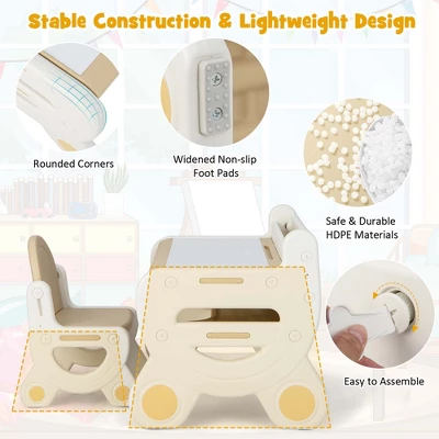 Costway Kids Drawing Table & Chair Set For Reading Playing With Pens & Blackboard Eraser Blue/Brown 6 Costway Kids Drawing Table & Chair Set For Reading Playing With Pens & Blackboard Eraser Blue/Brown - Image 6