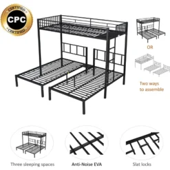 Twin Over Twin Metal Triple Bunk Bed With Ladder-ModernLuxe -Children Household Series GUEST c9e85881 d9f7 40fb aaa4 21db696e9328